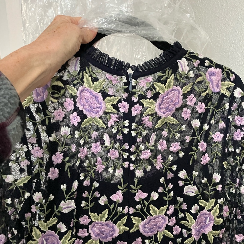 Black Maxi Dress with Lavender Floral Embroidery - Picture 2 of 5
